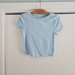 Aeeopstale Seriously Soft Ribbed Cropped Shrunken Light Blue Medium Tee Shirt